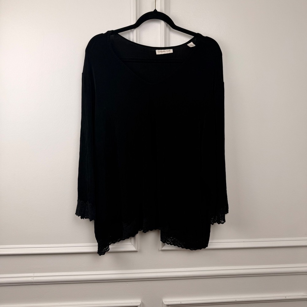 Coldwater Creek Womens 3X Black‎ V-Neck Lace Trim Long Sleeve Top Plus Size USA